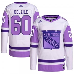 Authentic Adidas Youth Alex Belzile White/Purple Hockey Fights Cancer Primegreen Jersey - NHL New York Rangers