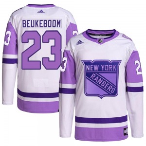 Authentic Adidas Youth Jeff Beukeboom White/Purple Hockey Fights Cancer Primegreen Jersey - NHL New York Rangers