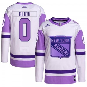 Authentic Adidas Youth Anton Blidh White/Purple Hockey Fights Cancer Primegreen Jersey - NHL New York Rangers