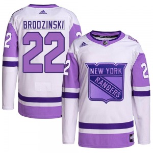 Authentic Adidas Youth Jonny Brodzinski White/Purple Hockey Fights Cancer Primegreen Jersey - NHL New York Rangers