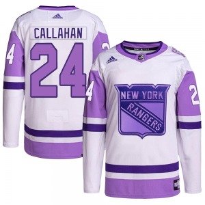 Authentic Adidas Youth Ryan Callahan White/Purple Hockey Fights Cancer Primegreen Jersey - NHL New York Rangers