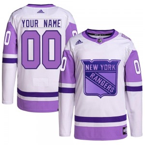 Authentic Adidas Youth Custom White/Purple Custom Hockey Fights Cancer Primegreen Jersey - NHL New York Rangers