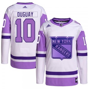 Authentic Adidas Youth Ron Duguay White/Purple Hockey Fights Cancer Primegreen Jersey - NHL New York Rangers