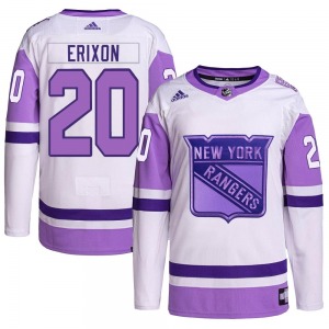 Authentic Adidas Youth Jan Erixon White/Purple Hockey Fights Cancer Primegreen Jersey - NHL New York Rangers