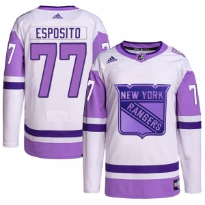 Authentic Adidas Youth Phil Esposito White/Purple Hockey Fights Cancer Primegreen Jersey - NHL New York Rangers
