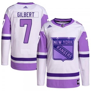 Authentic Adidas Youth Rod Gilbert White/Purple Hockey Fights Cancer Primegreen Jersey - NHL New York Rangers