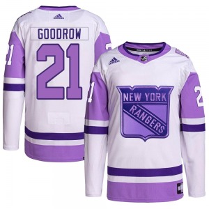 Authentic Adidas Youth Barclay Goodrow White/Purple Hockey Fights Cancer Primegreen Jersey - NHL New York Rangers