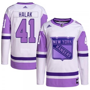 Authentic Adidas Youth Jaroslav Halak White/Purple Hockey Fights Cancer Primegreen Jersey - NHL New York Rangers