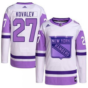 Authentic Adidas Youth Alex Kovalev White/Purple Hockey Fights Cancer Primegreen Jersey - NHL New York Rangers