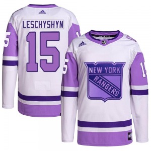 Authentic Adidas Youth Jake Leschyshyn White/Purple Hockey Fights Cancer Primegreen Jersey - NHL New York Rangers