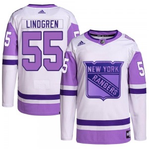 Authentic Adidas Youth Ryan Lindgren White/Purple Hockey Fights Cancer Primegreen Jersey - NHL New York Rangers