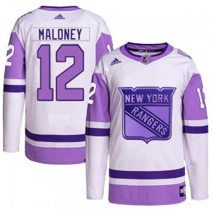 Authentic Adidas Youth Don Maloney White/Purple Hockey Fights Cancer Primegreen Jersey - NHL New York Rangers