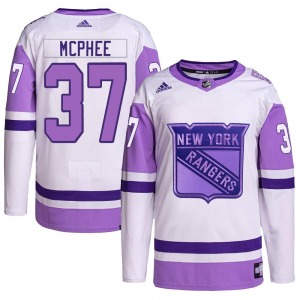 Authentic Adidas Youth George Mcphee White/Purple Hockey Fights Cancer Primegreen Jersey - NHL New York Rangers