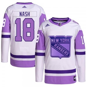Authentic Adidas Youth Riley Nash White/Purple Hockey Fights Cancer Primegreen Jersey - NHL New York Rangers
