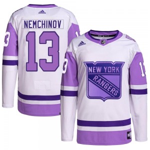 Authentic Adidas Youth Sergei Nemchinov White/Purple Hockey Fights Cancer Primegreen Jersey - NHL New York Rangers
