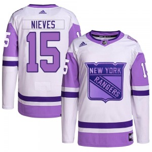 Authentic Adidas Youth Boo Nieves White/Purple Hockey Fights Cancer Primegreen Jersey - NHL New York Rangers