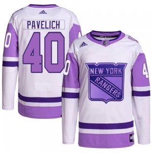 Authentic Adidas Youth Mark Pavelich White/Purple Hockey Fights Cancer Primegreen Jersey - NHL New York Rangers