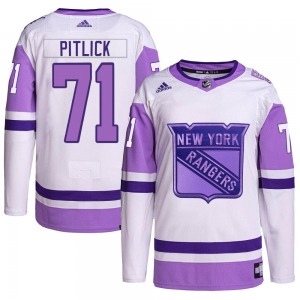 Authentic Adidas Youth Tyler Pitlick White/Purple Hockey Fights Cancer Primegreen Jersey - NHL New York Rangers