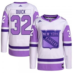 Authentic Adidas Youth Jonathan Quick White/Purple Hockey Fights Cancer Primegreen Jersey - NHL New York Rangers
