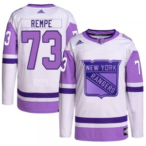 Authentic Adidas Youth Matt Rempe White/Purple Hockey Fights Cancer Primegreen Jersey - NHL New York Rangers