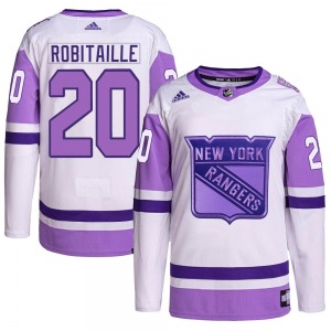 Authentic Adidas Youth Luc Robitaille White/Purple Hockey Fights Cancer Primegreen Jersey - NHL New York Rangers