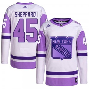 Authentic Adidas Youth James Sheppard White/Purple Hockey Fights Cancer Primegreen Jersey - NHL New York Rangers