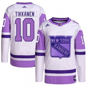 Authentic Adidas Youth Esa Tikkanen White/Purple Hockey Fights Cancer Primegreen Jersey - NHL New York Rangers