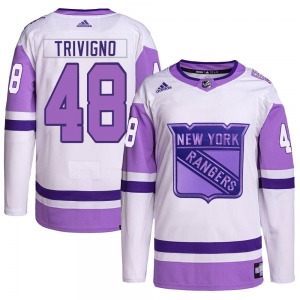 Authentic Adidas Youth Bobby Trivigno White/Purple Hockey Fights Cancer Primegreen Jersey - NHL New York Rangers