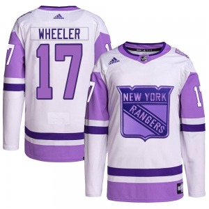 Authentic Adidas Youth Blake Wheeler White/Purple Hockey Fights Cancer Primegreen Jersey - NHL New York Rangers