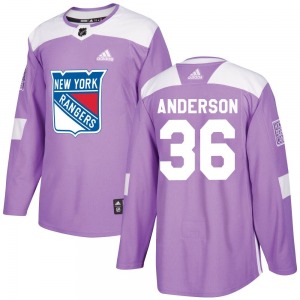 Authentic Adidas Youth Glenn Anderson Purple Fights Cancer Practice Jersey - NHL New York Rangers