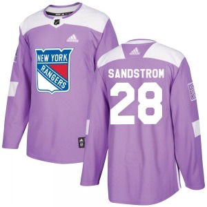 Authentic Adidas Youth Tomas Sandstrom Purple Fights Cancer Practice Jersey - NHL New York Rangers