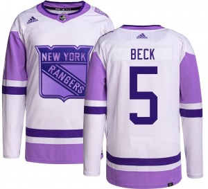 Authentic Adidas Youth Barry Beck Hockey Fights Cancer Jersey - NHL New York Rangers
