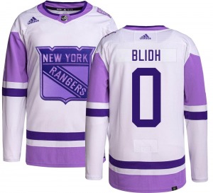 Authentic Adidas Youth Anton Blidh Hockey Fights Cancer Jersey - NHL New York Rangers