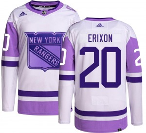 Authentic Adidas Youth Jan Erixon Hockey Fights Cancer Jersey - NHL New York Rangers
