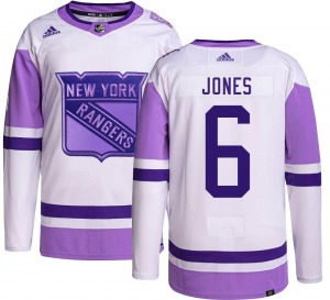 Authentic Adidas Youth Zac Jones Hockey Fights Cancer Jersey - NHL New York Rangers