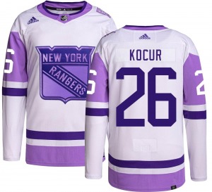 Authentic Adidas Youth Joe Kocur Hockey Fights Cancer Jersey - NHL New York Rangers