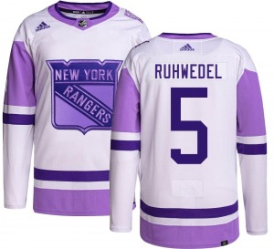 Authentic Adidas Youth Chad Ruhwedel Hockey Fights Cancer Jersey - NHL New York Rangers