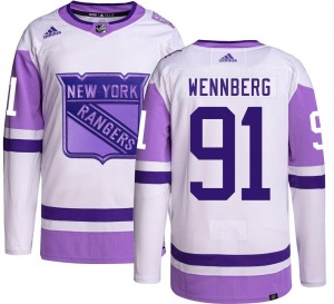 Authentic Adidas Youth Alex Wennberg Hockey Fights Cancer Jersey - NHL New York Rangers
