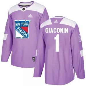 Authentic Adidas Adult Eddie Giacomin Purple Fights Cancer Practice Jersey - NHL New York Rangers