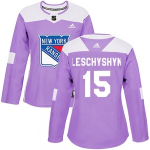 Authentic Adidas Women's Jake Leschyshyn Purple Fights Cancer Practice Jersey - NHL New York Rangers