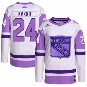Authentic Adidas Adult Kaapo Kakko White/Purple Hockey Fights Cancer Primegreen Jersey - NHL New York Rangers